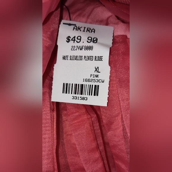 AKIRA Women's Haute Stuff Pleated Feather Trim Blouse, Sz. XL. - Picture 6 of 7